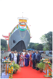 LAUNCH OF ‘ANDROTH’, SECOND SHIP OF ASW SWC (GRSE) PROJECT ON 21 MAR 23 AT M/s GRSE, KOLKATA