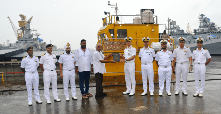 DELIVERY OF FIRST MCA BARGE, LSAM 7 (YARD 75) AT INS TUNIR, MUMBAI